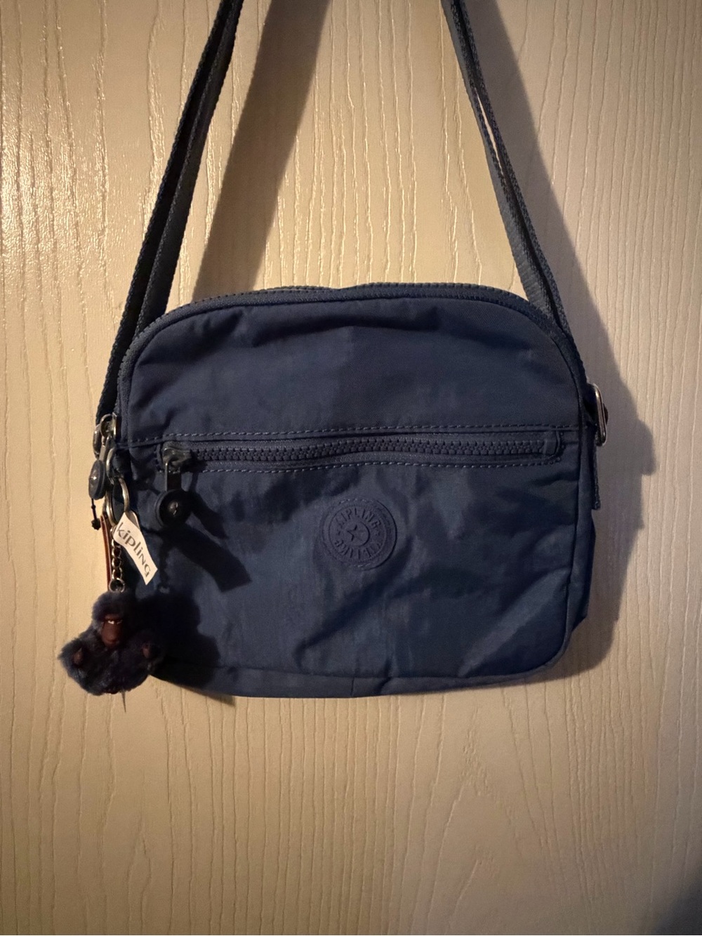 Kipling Keefe True Blue Tonal Compact Crossbody Bag with Monkey Charm - Picture 4 of 9